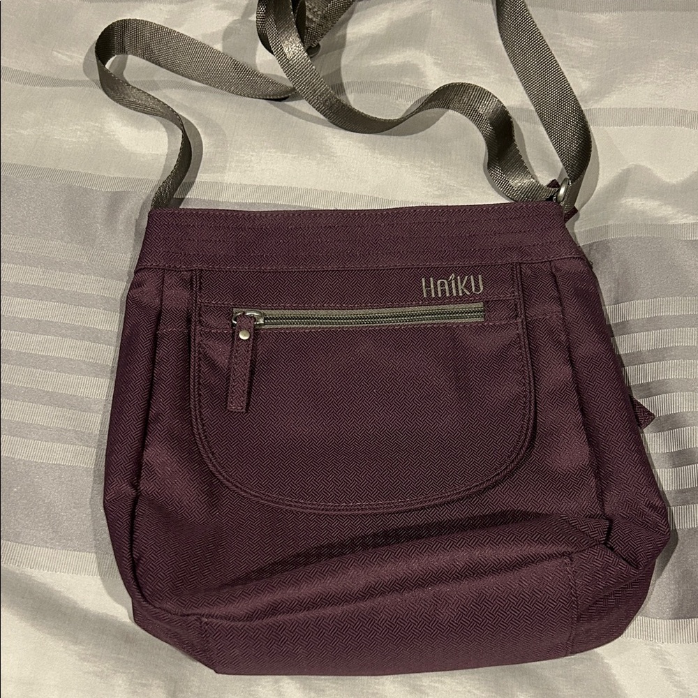 Haiku Plum Shoulder Bag with Gray Strap